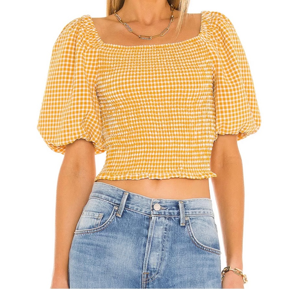 BB Dakota Sunshine Superwoman Smocked Crop Top in Tucson Yellow